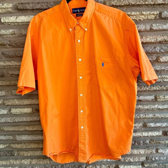 Ralph Lauren Vintage Orange Blake Fit Short Sleeve 100% Cotton Shirt Size Large - Picture 2 of 6